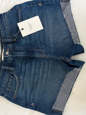 High-Rise Dark Blue Denim Shorts